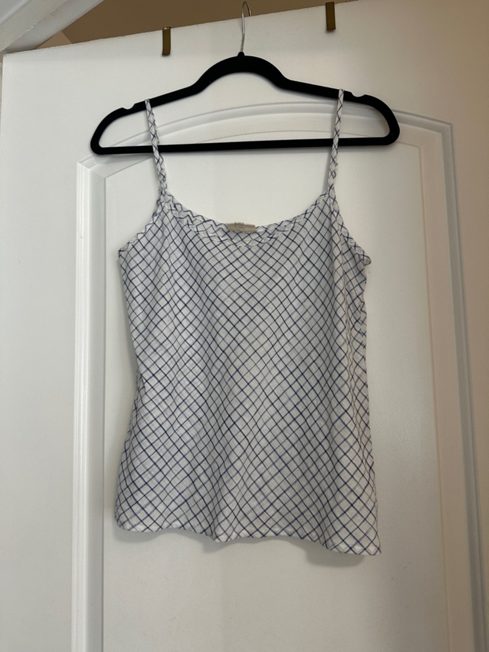 White & Navy Grid Spaghetti-Strap Camisole
